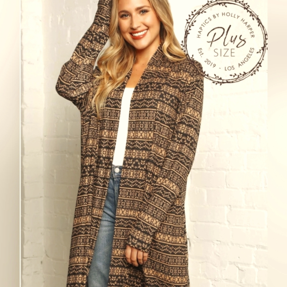 NWT long cardigan soft and cozy plus size over sized sweater black and tan 2x